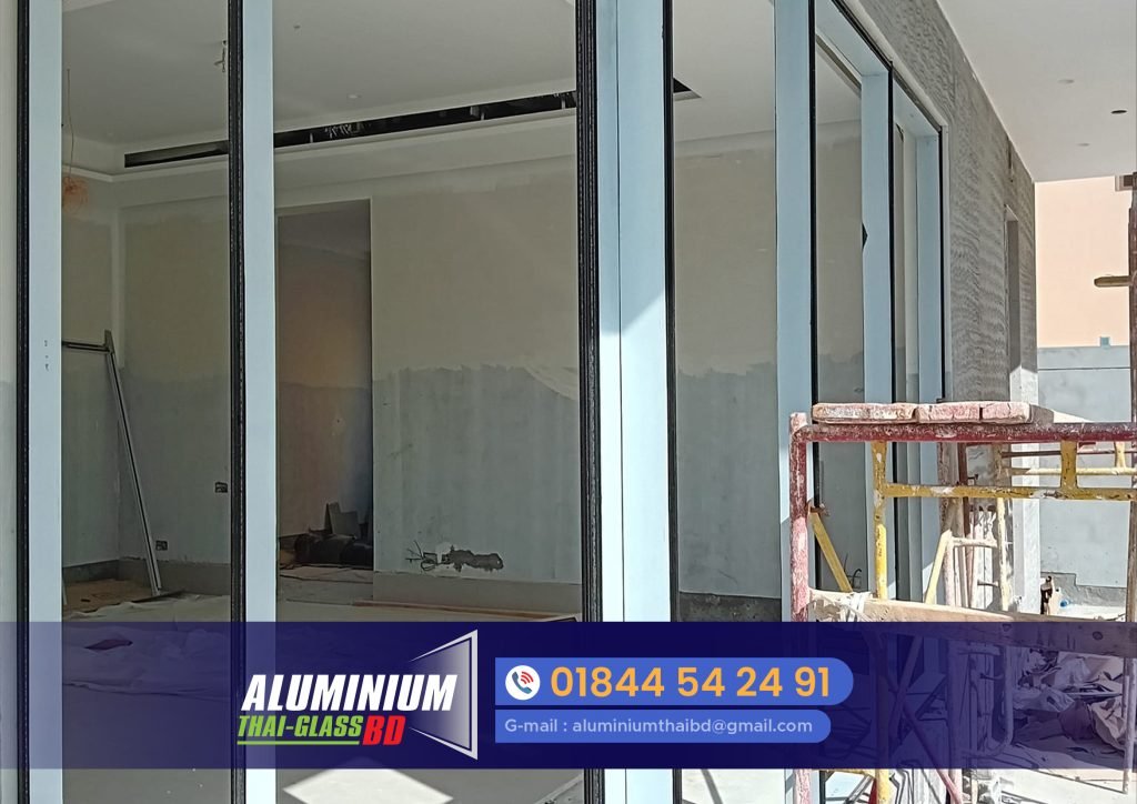 Grey Coating Interior Aluminium Glass Sliding Window, For Office in Dhaka, Bangladesh